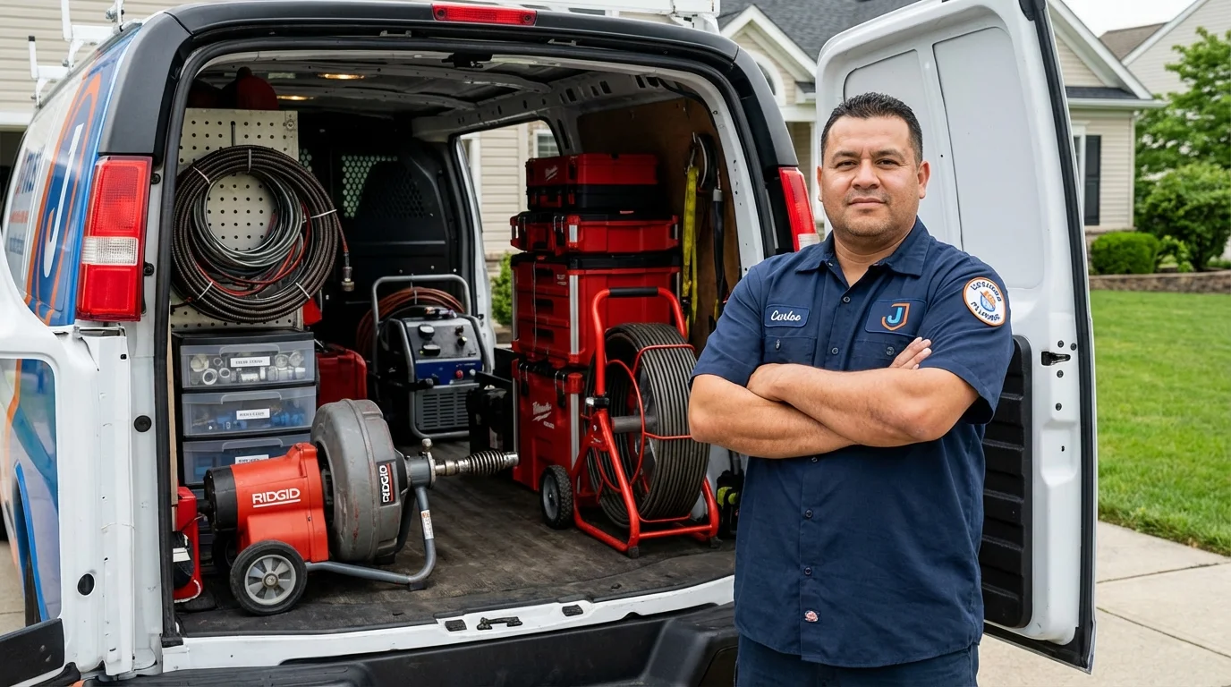 Professional drain cleaning equipment and Johns Plumbing LLC plumber in Santa Anna