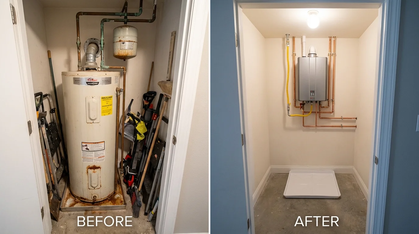 Tank water heater versus wall-mounted tankless unit comparison for Santa Anna, TX homeowners