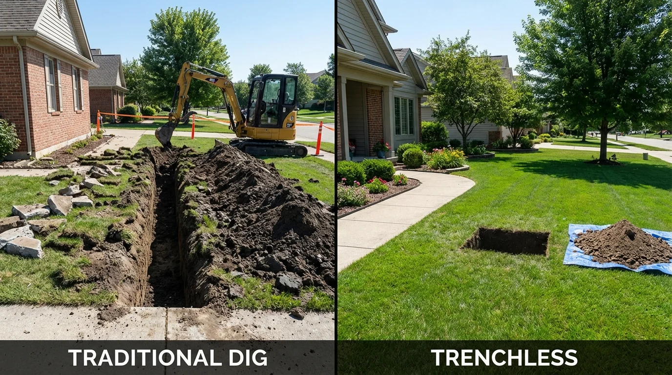 Trenchless sewer repair with minimal yard damage versus traditional excavation in Santa Anna, TX